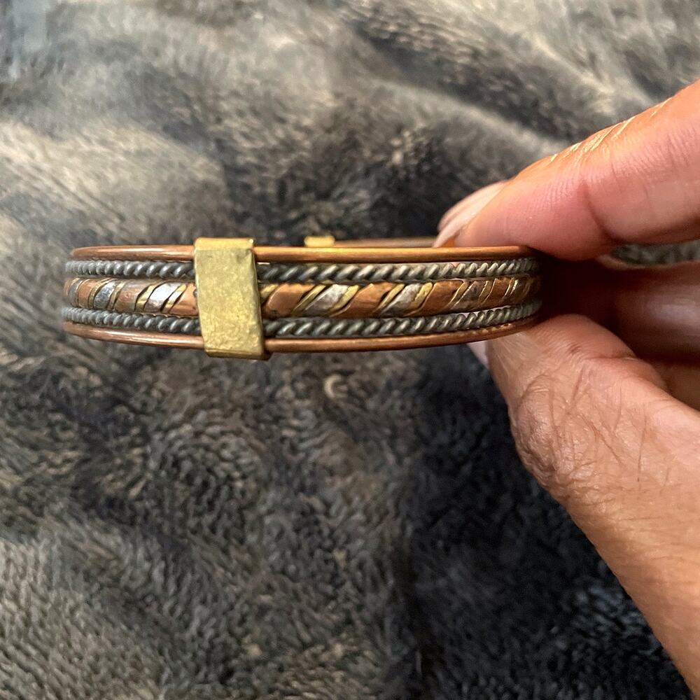 Mixed Metal Copper Brass Silver Geometric Cuff Bracelet